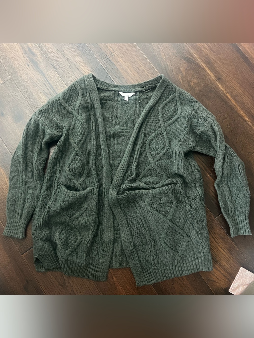 Cable Knit Open-Front Sweater Cardigan - Hunter Green